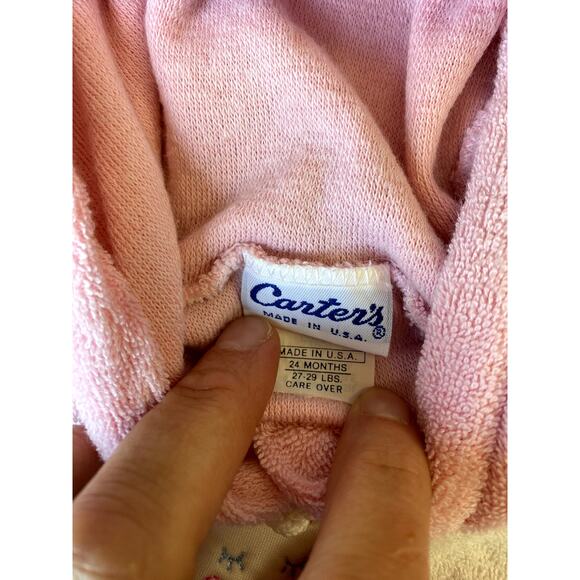 Vintage Carters Pink Girl Duck Terry Cloth Hooded Top 24 mo - Picture 3 of 9